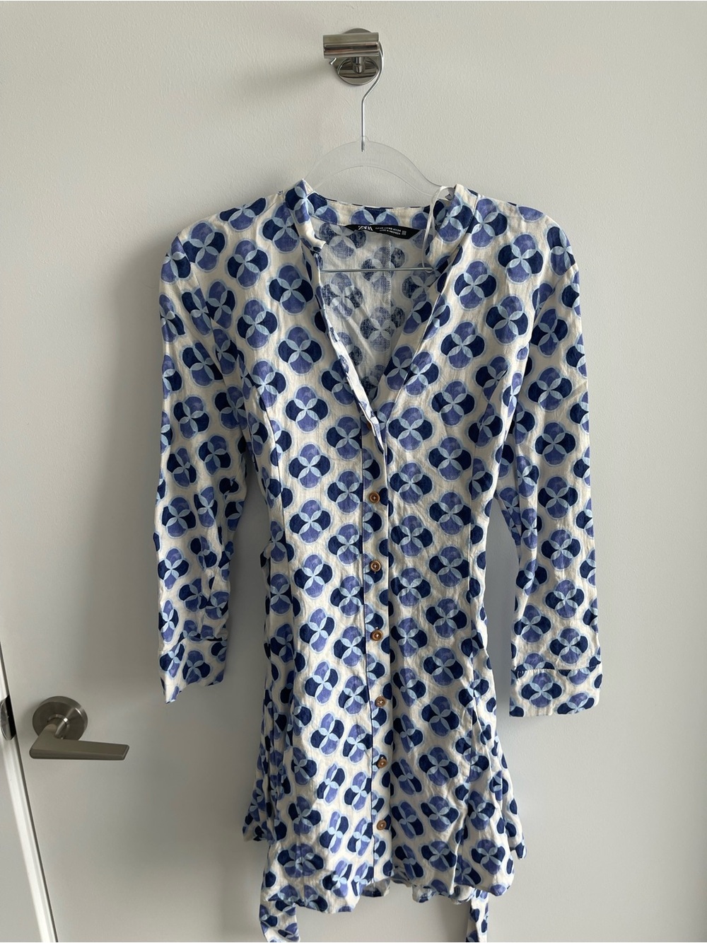 Zara Blue Floral Print Button-Front Dress